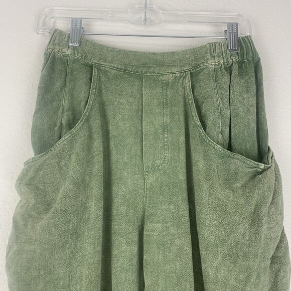 Anniewear Pants Womens Small Linen Blend Pull-on Tapered Capri Cropped Green - Picture 2 of 9